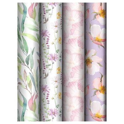 Упаковочная бумага глянц. 70*100см. "Bouquet" 80 г/м2, ассорти, 4 диз. (MESHU)