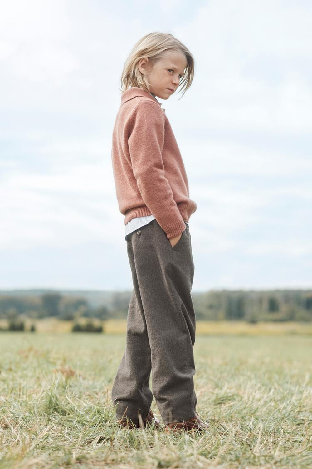 ZARA БРЮКИ ПРЯМОГО КРОЯ, СЕРО-КОРИЧНЕВЫЙ