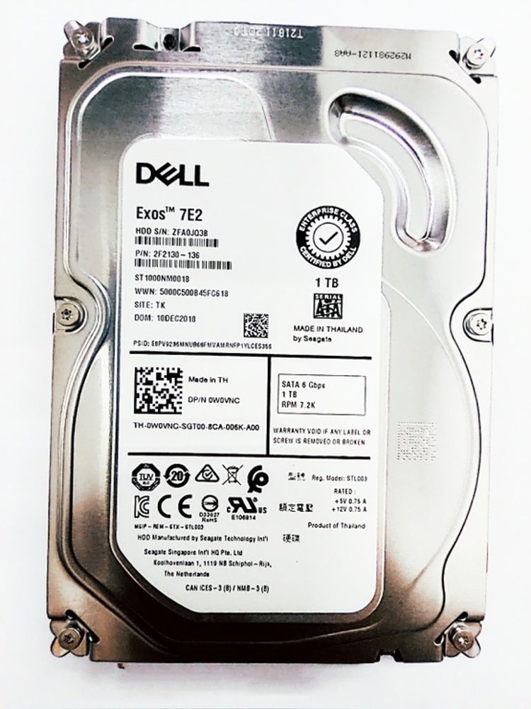 Жесткий диск HDD 1Tb Seagate/DELL , SATA-III, 128Mb, 7200rpm, Exos 7E2 (Enterprise Capacity 3.5 HDD v5.1) (512n ISE) , ST1000NM0018, 0WOVNC