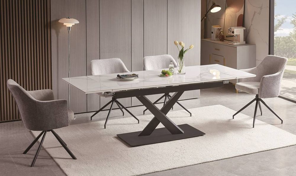 "Юпитер" стол интерьерный раздвижной обеденный из керамики, цвет белый глянцевый