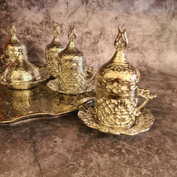 Кофейный набор "Тюльпан" на 6 персон с подносом/ACAR. Турция (серебристый 27 предметов)
