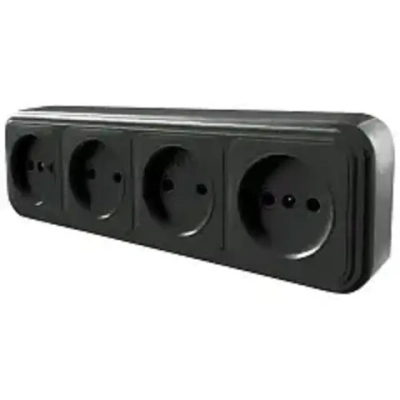 БРЕСТ Черный Розетка 4-гн, 16А, IP20, PST16-60-20 (35)