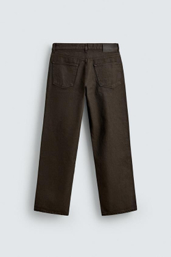 ZARA ДЖИНСЫ ПРЯМОГО КРОЯ С ВОЩЕНЫМ ПОКРЫТИЕМ, ШОКОЛАДНЫЙ