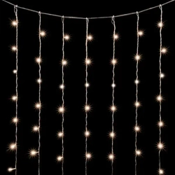Светодиодный занавес 2*2 м., 400 теплых белых LED ламп, мерцание, облегченный, прозрачный провод ПВХ, LTC(PCL400NOTBLW-10-2WW)