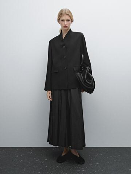 Massimo Dutti Блейзер из крепа с воротником-стойкой, черный
