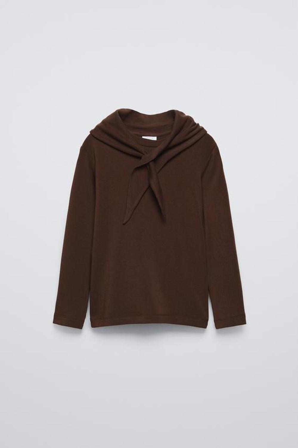 ZARA ЛОНГСЛИВ ИЗ СМЕСОВОЙ ШЕРСТИ С ШАРФОМ, КОРИЧНЕВЫЙ