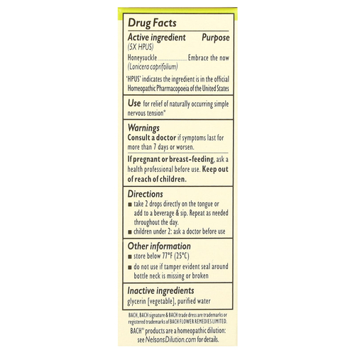 Bach, Original Flower Remedies, жимолость, 10 мл (0,35 жидк. унции)