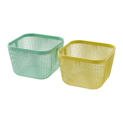 IKEA 365+ Набор корзин 2 шт 14x14x10 см, металл/желтый/зеленый