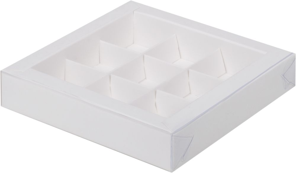 Коробка для конфет с пластиковой крышкой 160*160*30 мм (9) (белая)
