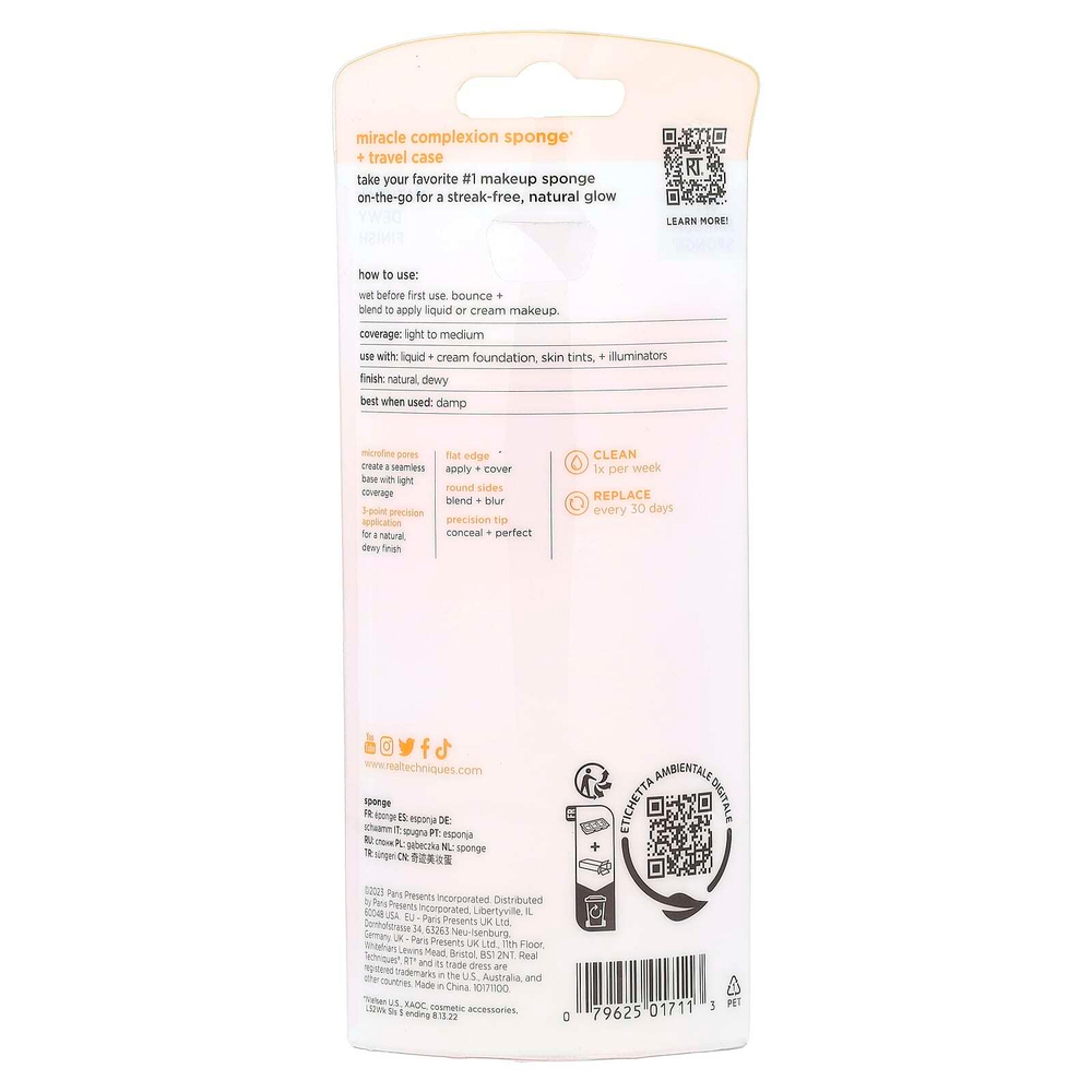 Real Techniques, Miracle Complexion Sponge® + дорожный футляр, набор из 2 предметов