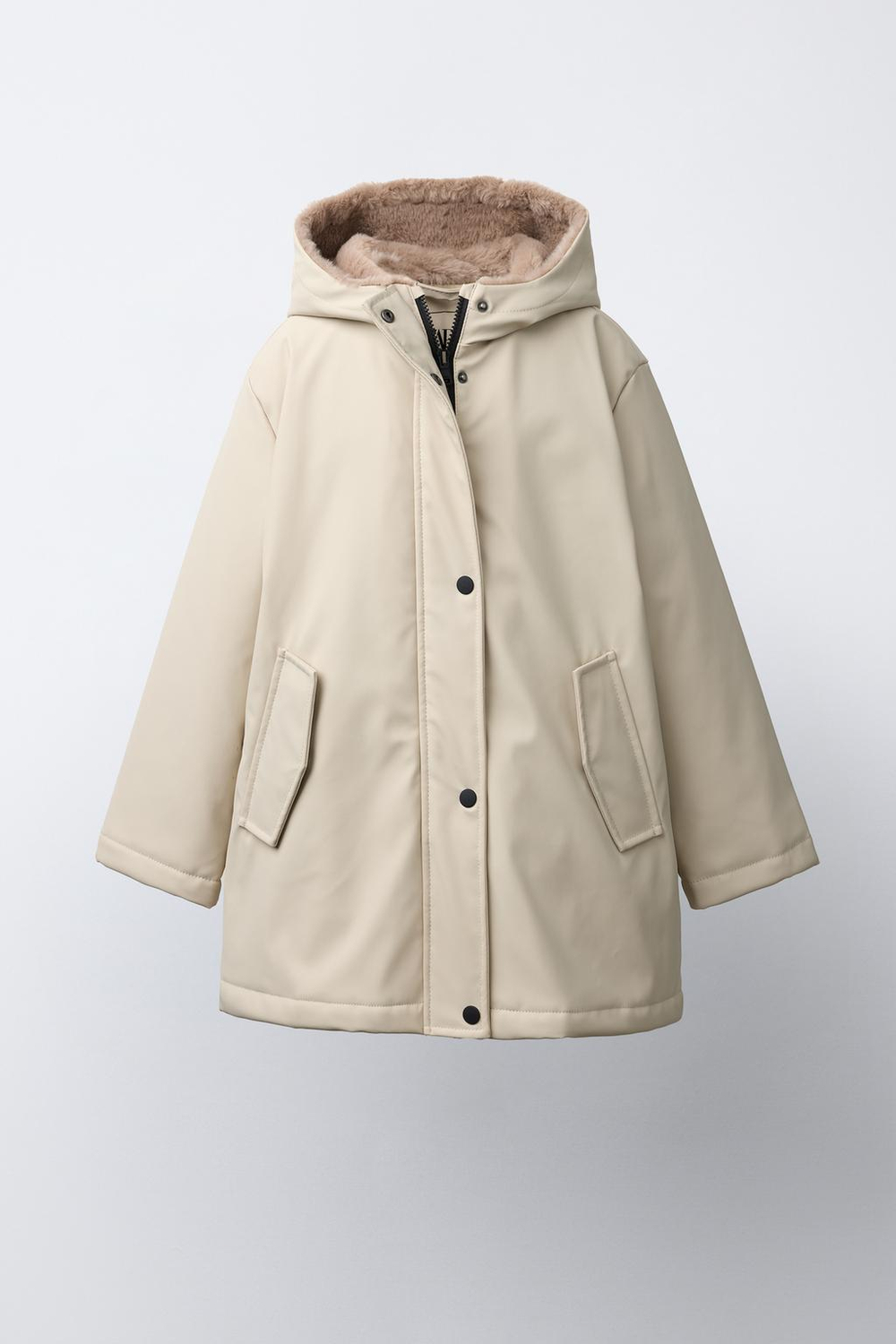 ZARA ПРОРЕЗИНЕННАЯ КУРТКА WATER REPELLENT С ЭФФЕКТОМ МЕХА, ПЕСОЧНЫЙ