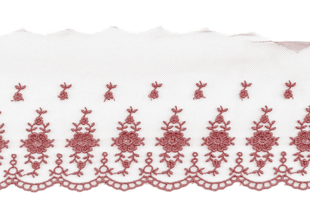 Вышивка на тюле, 110 мм, цвет пыльно-розовый, 13,5 м (10013090/141218/0019236/1_Испания)