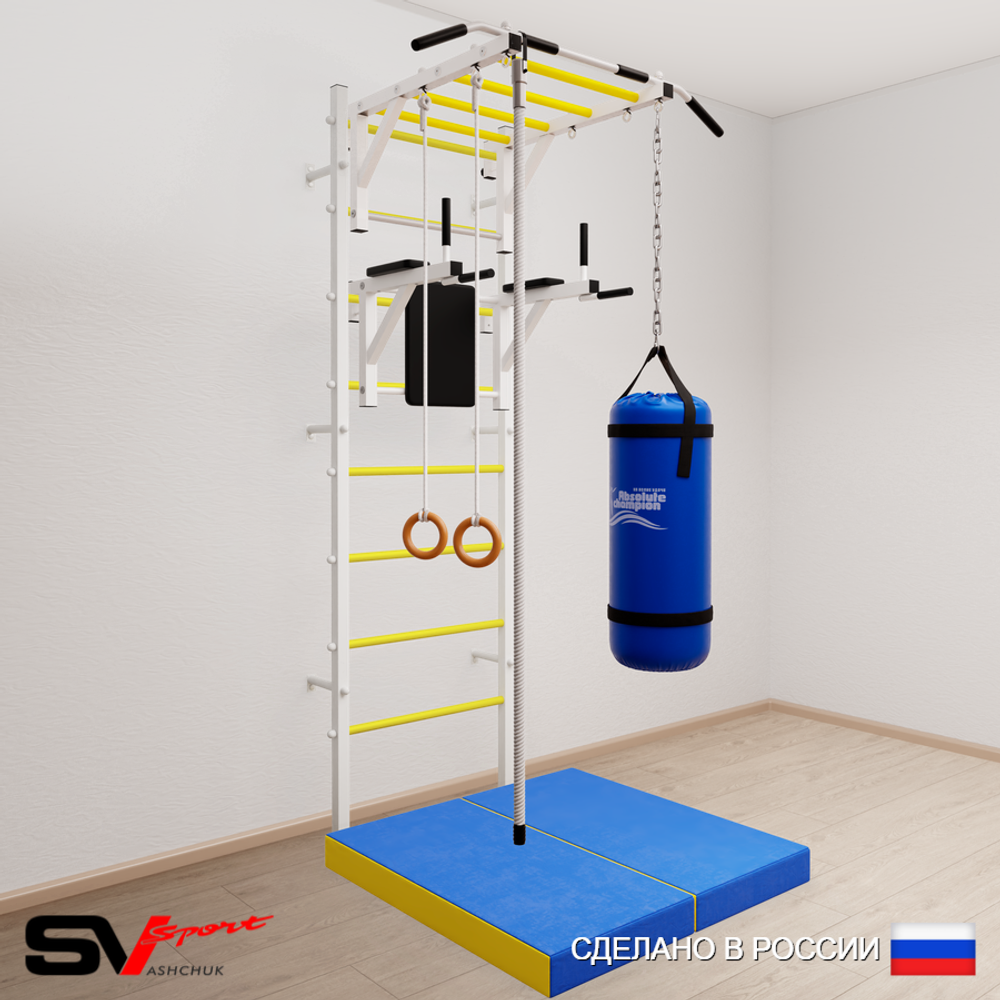 Шведская стенка Sv Sport 5446 (Турник рукоход/Брусья/Канат/Кольца/Цепь/Мешок 22кг/Мат 1м)