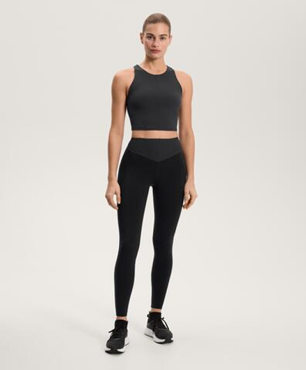 OYSHO Легинсы Compressive в полоску с высокой талией длиной до щиколотки 65 см, черный