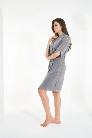 Халат женский велюровый 0509 серый NUSA Турция