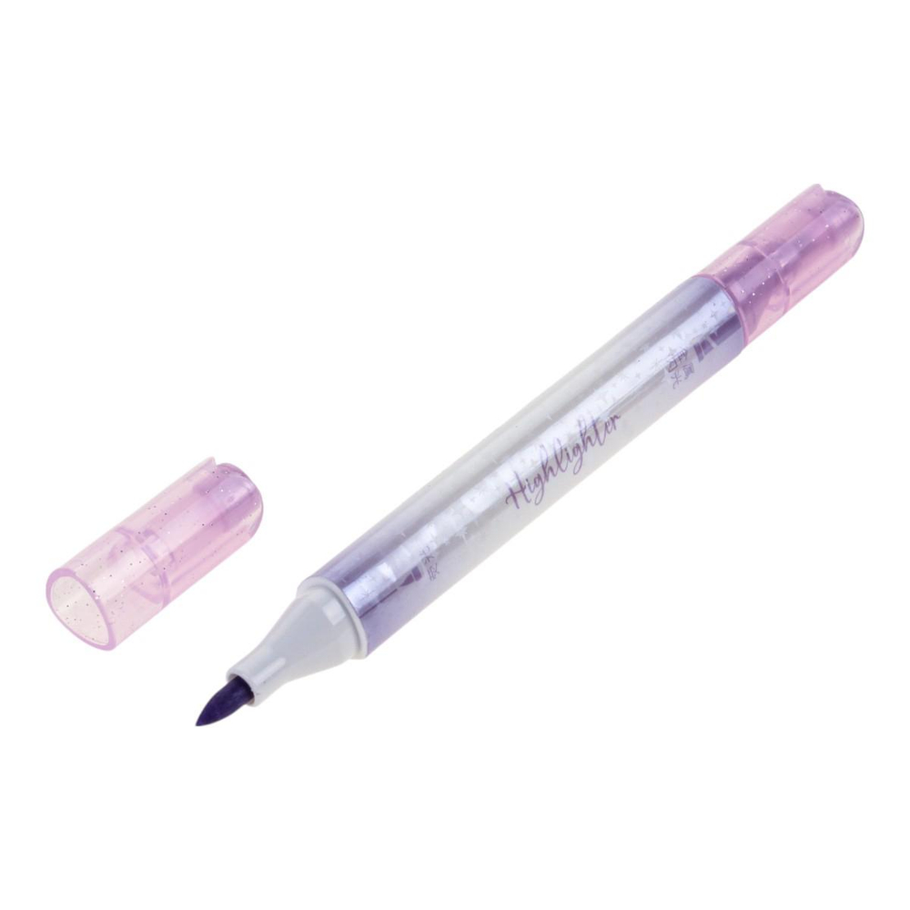 Набор текстовыделителей 3шт. 2-х стор,1 стор-кисточка,цв.пастель, 2 стор-с блестк. голубой