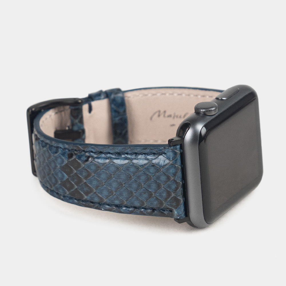 Ремешок для Apple Watch 40/41/42 mm из кожи питона, синего цвета