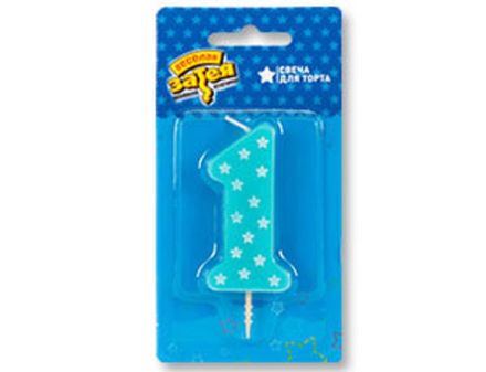 Свеча-цифра в торт "№1 в звездах" для мальчика
