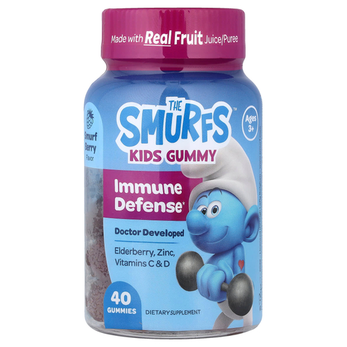 The Smurfs, жевательная добавка для укрепления иммунитета, для детей от 3 лет, ягодный вкус, 40 жевательных конфет