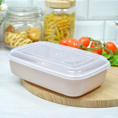 Контейнер 1л прямоугольный, темно-кремовый с прозрачной крышкой, №39