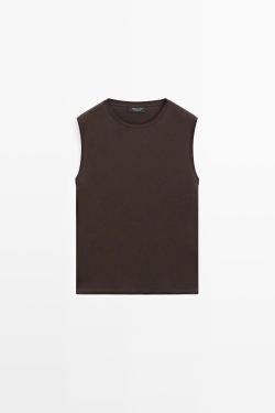 Massimo Dutti Топ без рукавов из 100% хлопка, шоколадный