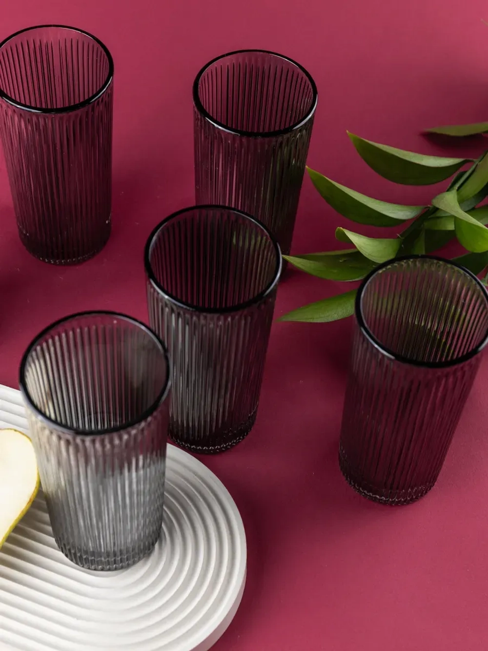 Набор ребристых бокалов для виски, 330 мл. 6 шт. Черные