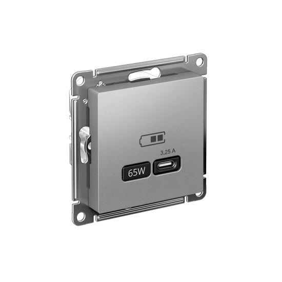 Розетка USB AtlasDesign тип C 65Вт QC PD высокоскор. ЗУ механизм алюм. SE ATN000327