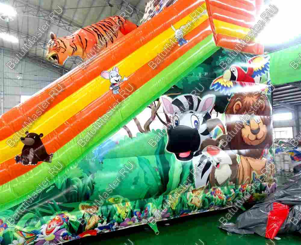 Детский надувной батут-горка "Зов тигра", размер 10*5*7 м