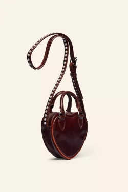 ZARA КОЖАНАЯ СУМКА ЧЕРЕЗ ПЛЕЧО С ЖЕМЧУГОМ В ФОРМЕ СЕРДЦА - LIMITED EDITION, КОРИЧНЕВЫЙ