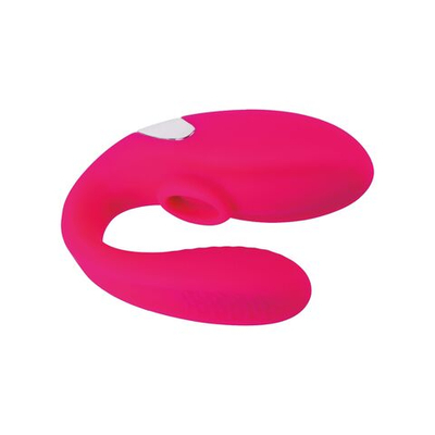 Розовый вибратор для пар с функцией вакуумной стимуляции (Цвет: розовый)