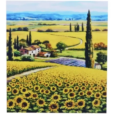 Алмазная мозаика на подрамнике с полным заполнением «МИР ЯРКИХ КРАСОК», поле подсолнухов, 30*40см