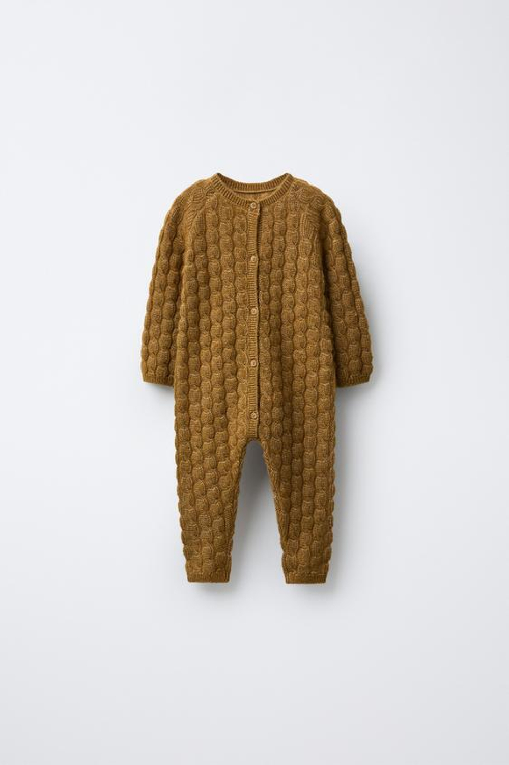 ZARA ДЛИННЫЙ ВЯЗАНЫЙ КОМБИНЕЗОН С КОСАМИ, ОХРА