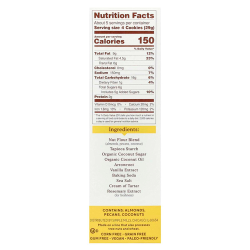 Simple Mills, От природы не содержит глютена, хрустящее обжаренное печенье с пеканом, 156 г