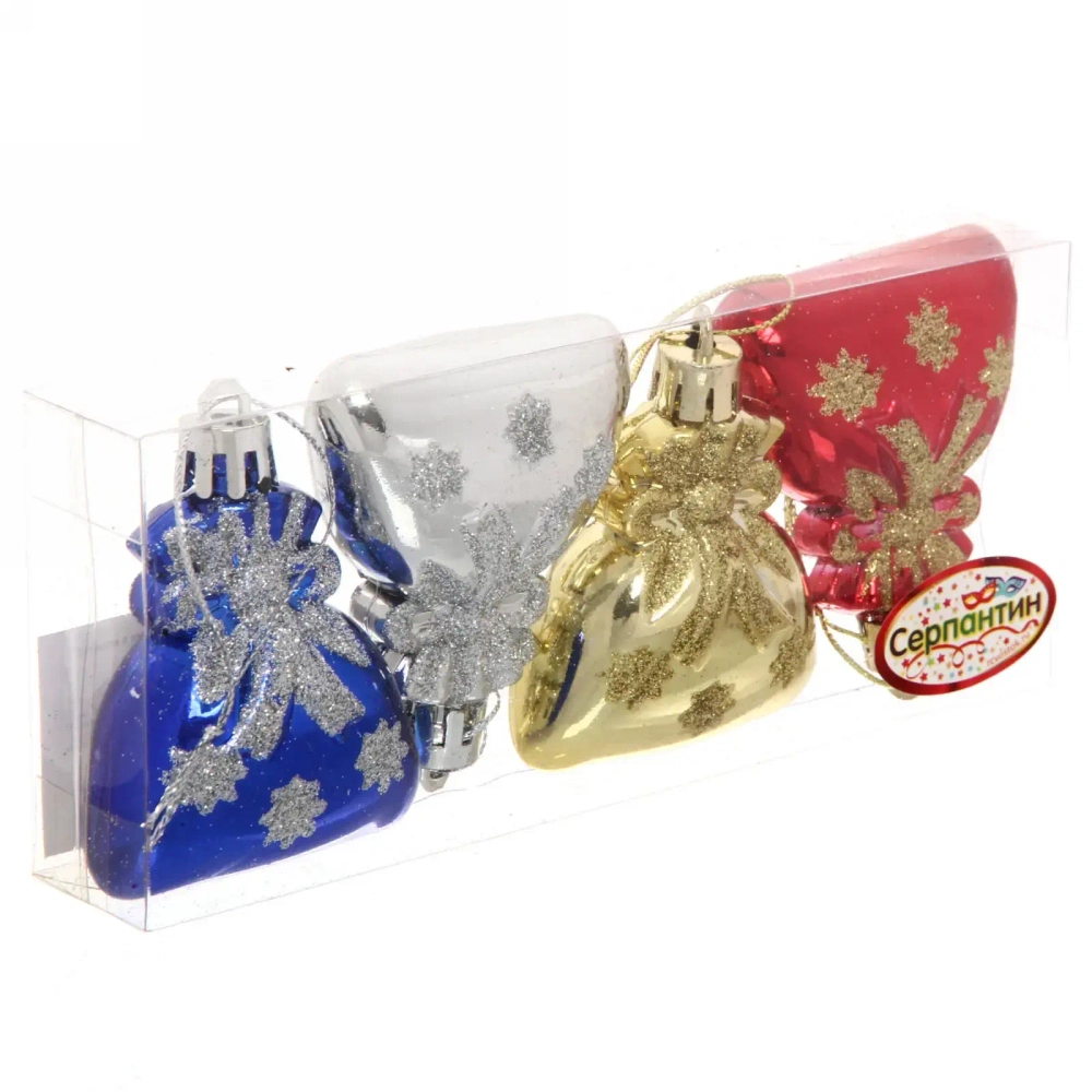 Ёлочные игрушки «Подарочек в мешочке» 5см микс цветов (набор 4шт)