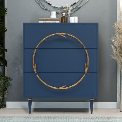 Комод Арт Колор matte Классик Голд с 3 ящиками Королевский синий матовый