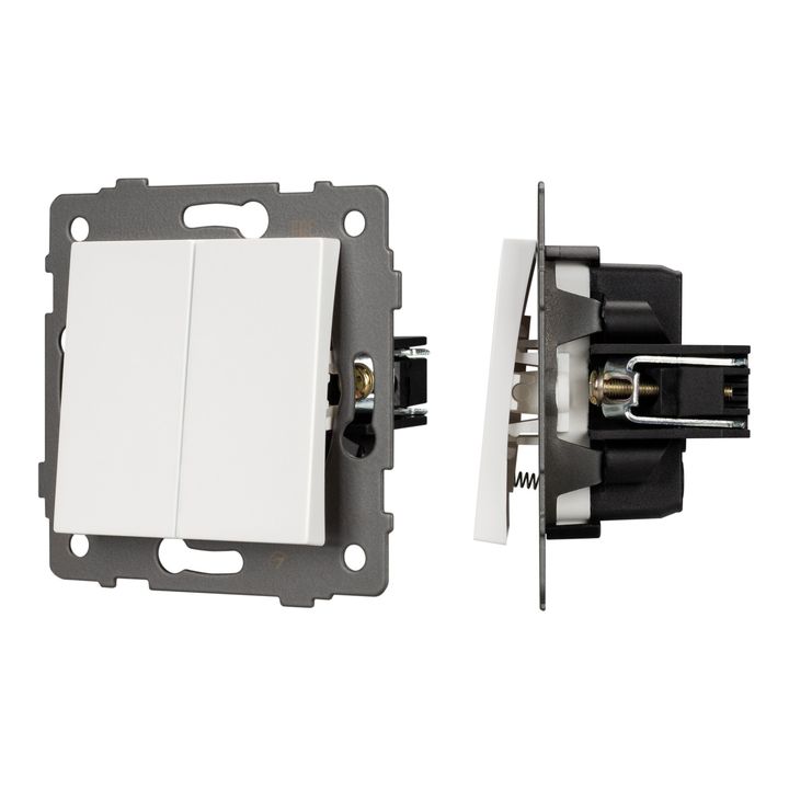 Механизм выключателя двухклавишный самовозвратный SWT-MKR2-PL-WH-V (250V, 10A) Arlight 049883
