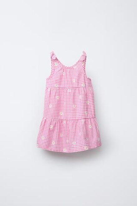 ZARA ПЛАТЬЕ В КЛЕТКУ ВИШИ С ЦВЕТОЧНЫМ УЗОРОМ, РОЗОВЫЙ