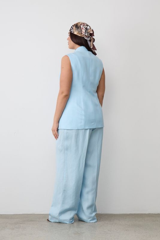 Брюки льняные; голубой