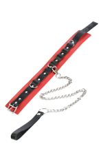 Ошейник кожаный с поводком красно-черный