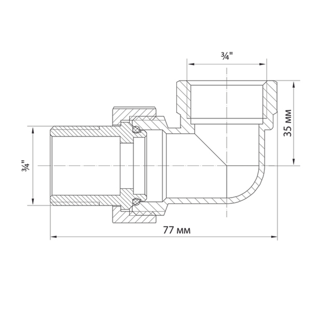 Переходник со сгоном 3/4'' угловой VRT®(конус) никель
