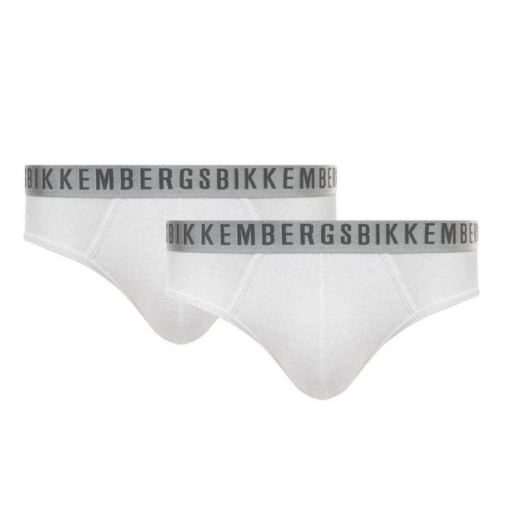 Мужские трусы брифы белые набор 2 в 1 Bikkembergs SILVER BKK1USP11BI/2