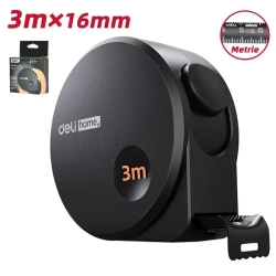 Рулетка "Home Series Black" Deli HT8316 3мх16мм (Эксклюзивный дизайн, корпус из софттач пластика, противоскользящая резиновая вставка, подарочная упаковка)