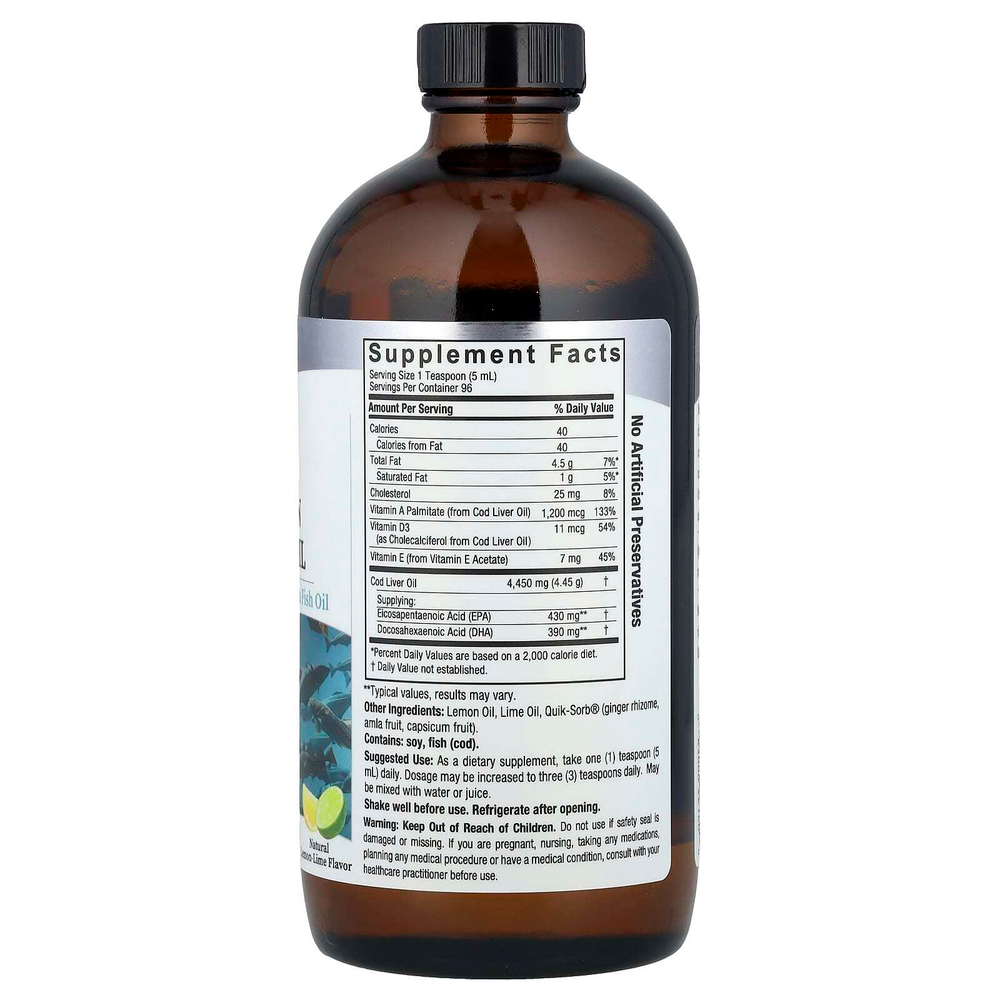 Nature's Answer, жидкая добавка с жиром из печени норвежской трески, натуральный вкус лимона и лайма, 480 мл (16 жидк. унций)