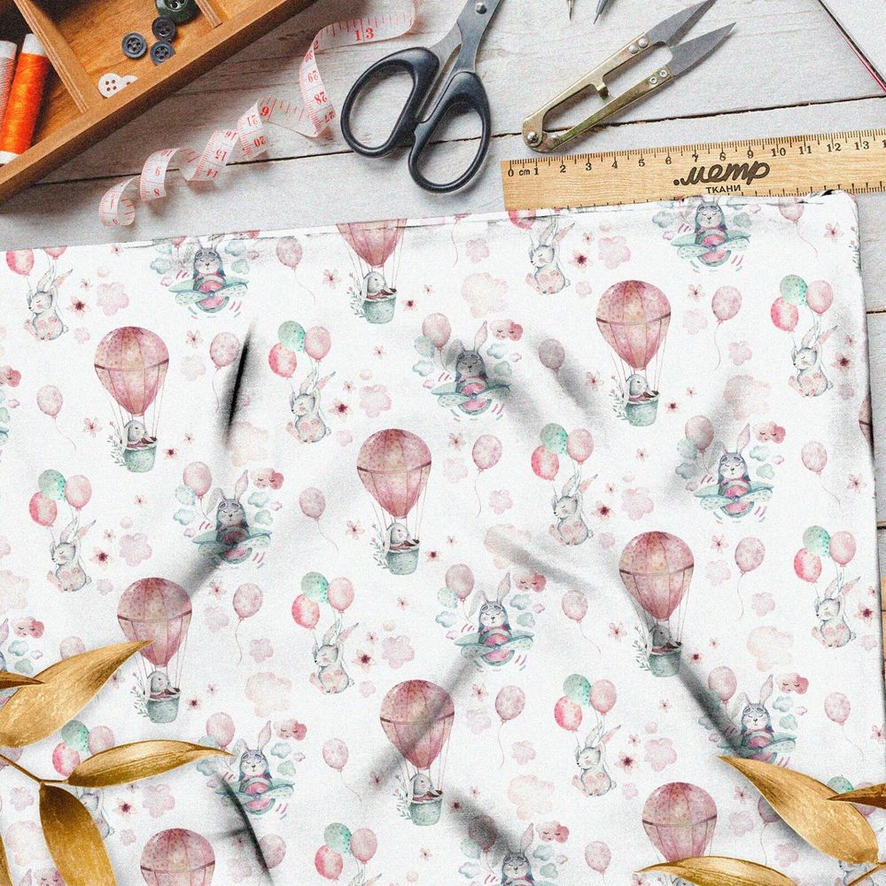 Ткань шифон воздушные шары и зайцы