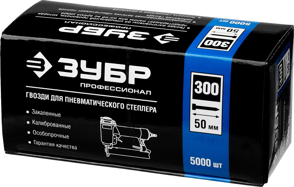 ЗУБР тип 18GA (47/300/F) 50 мм, 5000 шт, гвозди для нейлера, Профессионал (31830-50)
