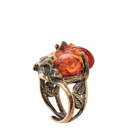 AM-2491 Кольцо «Розочка бутон» (латунь, янтарь)