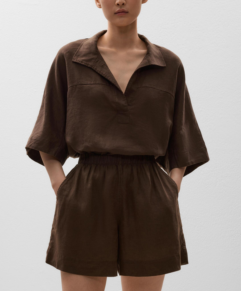 Oysho Шорты-бермуды из 100% льна. темно-коричневый