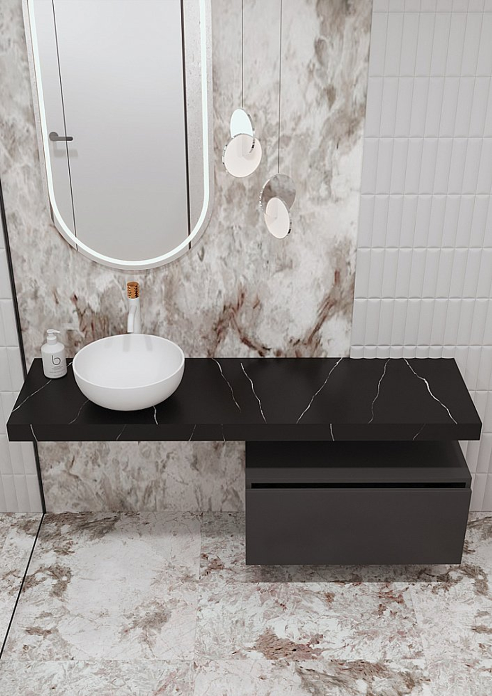 Тумба с раковиной и столешницей Armadi Art Flat 60/120 антрацит глянец