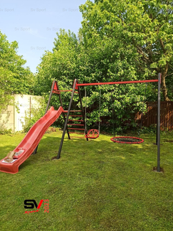 Монтаж уличных качелей Sv Sport с горкой