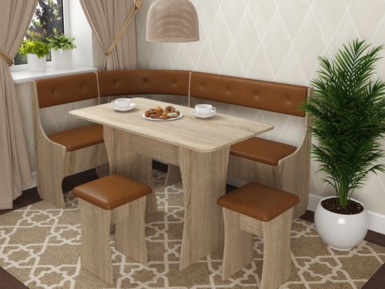 Кухонный уголок bello "Оливьер" (Дуб сонома/Кожзам Mercury Cognac (AT)) -G/Л1